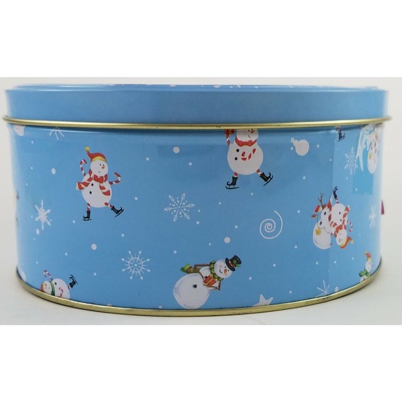 Round Christmas Tin with Snowman Snowflakes Repurpose paint decorate canjo - Picture 9 of 12